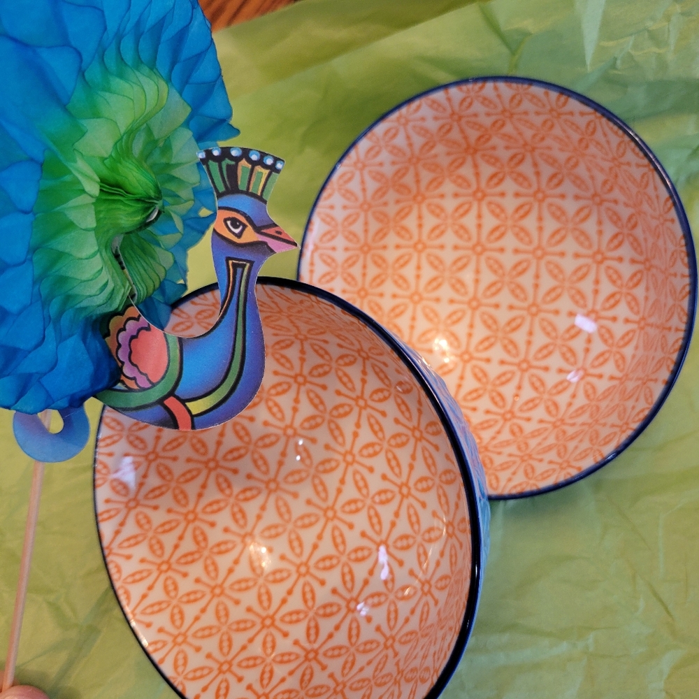 BIA Rice Ramen Cereal Soup Ice Cream Bowls ~ Blue & Orange ~ Pretty! ~ Like New! - Picture 4 of 16